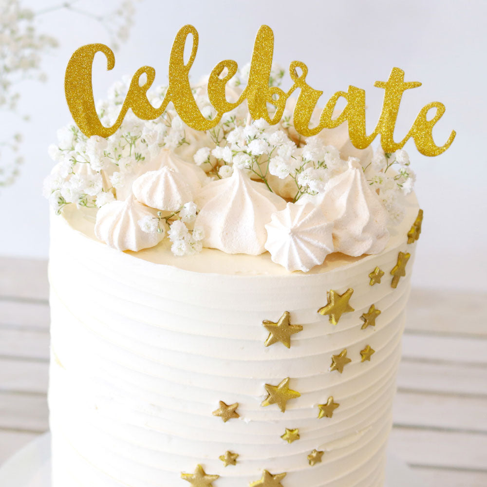 Celebrate Gold Glitter Cake Topper - 1 Pce