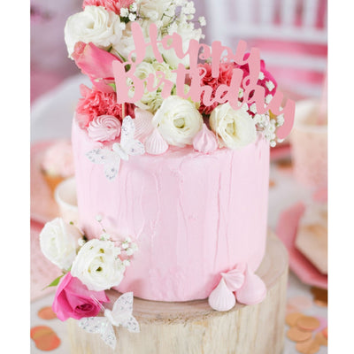 Cake Topper - Happy Birthday - Pink Foil