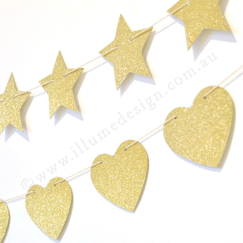 Gold & Silver Glitter Star Reversible Garland