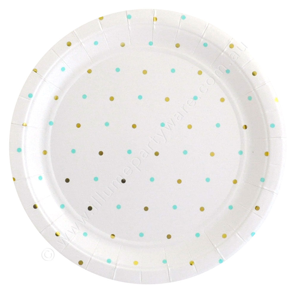 Gold & Mint Dots Large Plate - Pack of 10