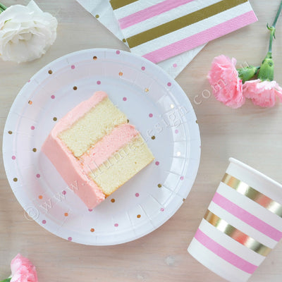 Gold & Pink Spots Dessert Plate - Pack of 10