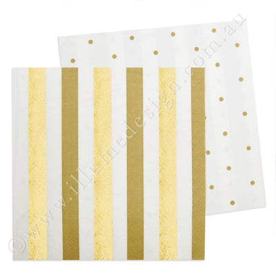 Gold Stripes & Dots Luncheon Napkin - Pack of 20