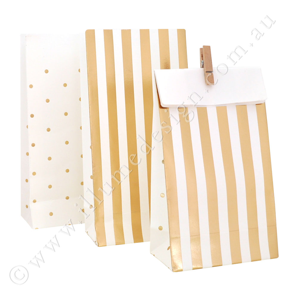Gold Stripes & Dots - Treat Bag - Pack of 10