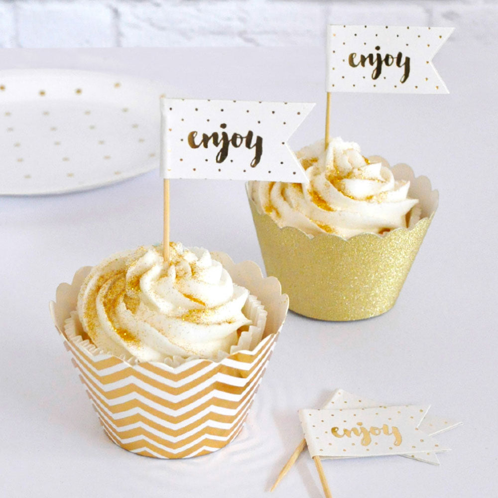 Enjoy Rose Gold Cupcake Topper - 12 Pce
