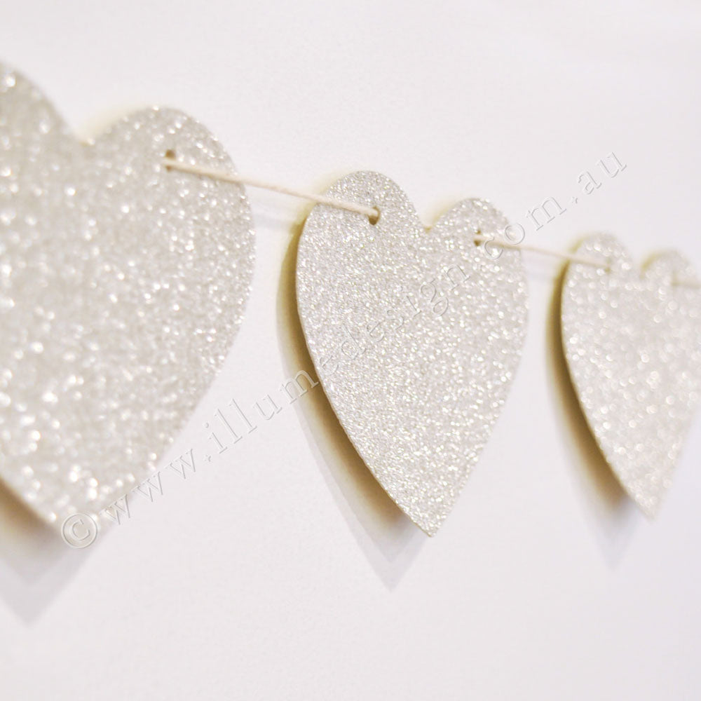 Gold & Silver Glitter Heart Reversible Garland - 15 Pce