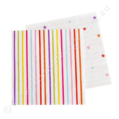 Rainbow Stripe & Stars Napkin - Pack of  20 - 3ply