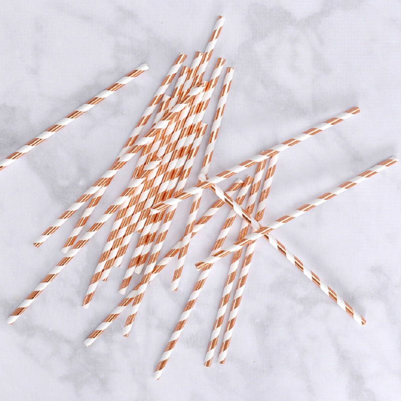Rose Gold Stripe Straws - Pack of 25