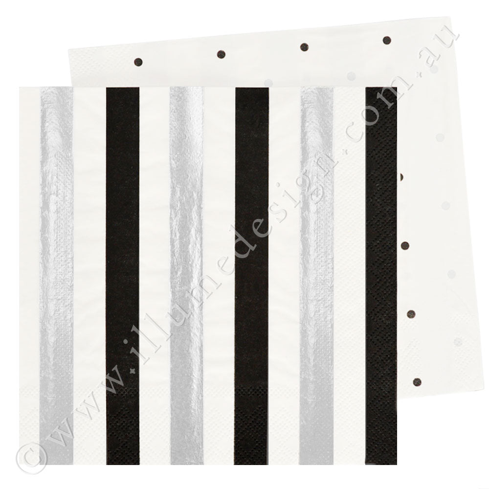 Silver & Black Stripes & Dots Luncheon Napkin - Pack of 20