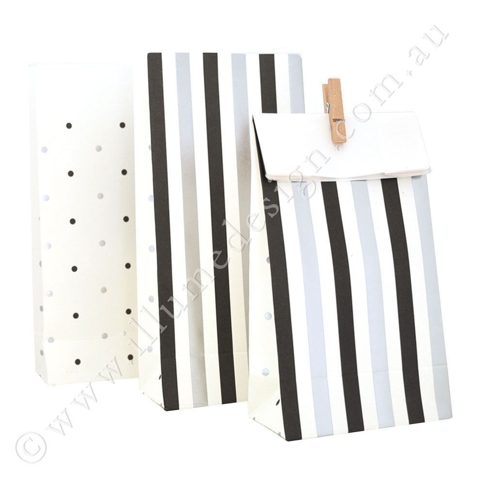 Silver & Black, Stripes & Spots - Treat Bag - Pack of 10