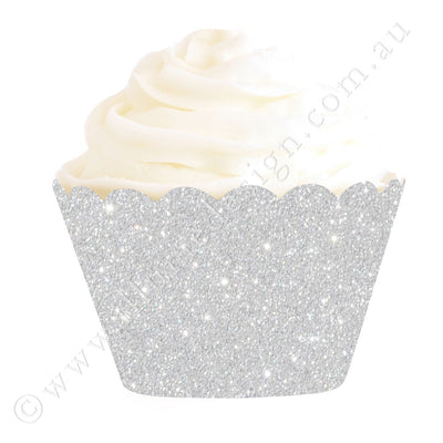 Silver Glitter Cupcake Wrapper - Pack of 12