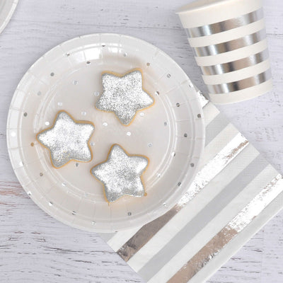 Silver Dots Dessert Plate -Pack of 10