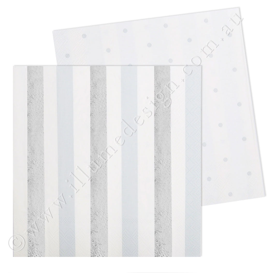 Silver Stripes & Dots Luncheon Napkin - Pack of 20