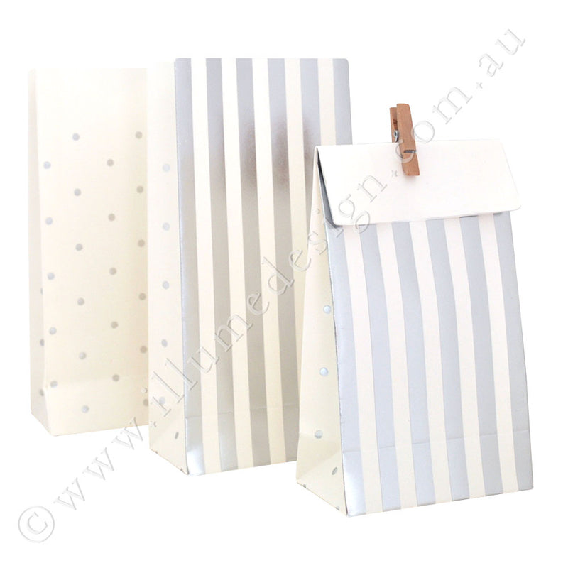 Silver Stripes & Dots - Treat Bag - Pack of 10